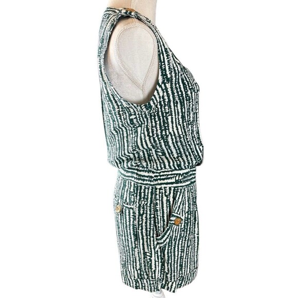 Anthropologie ETT TWA Sleeveless Romper Women's Size 0 Green & White Pockets - Picture 5 of 16